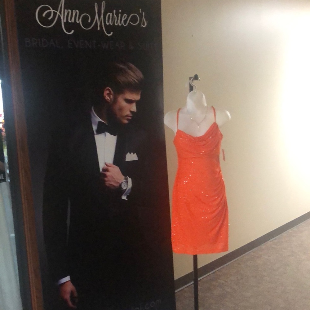 Neon Orange sequin Special occasion gown